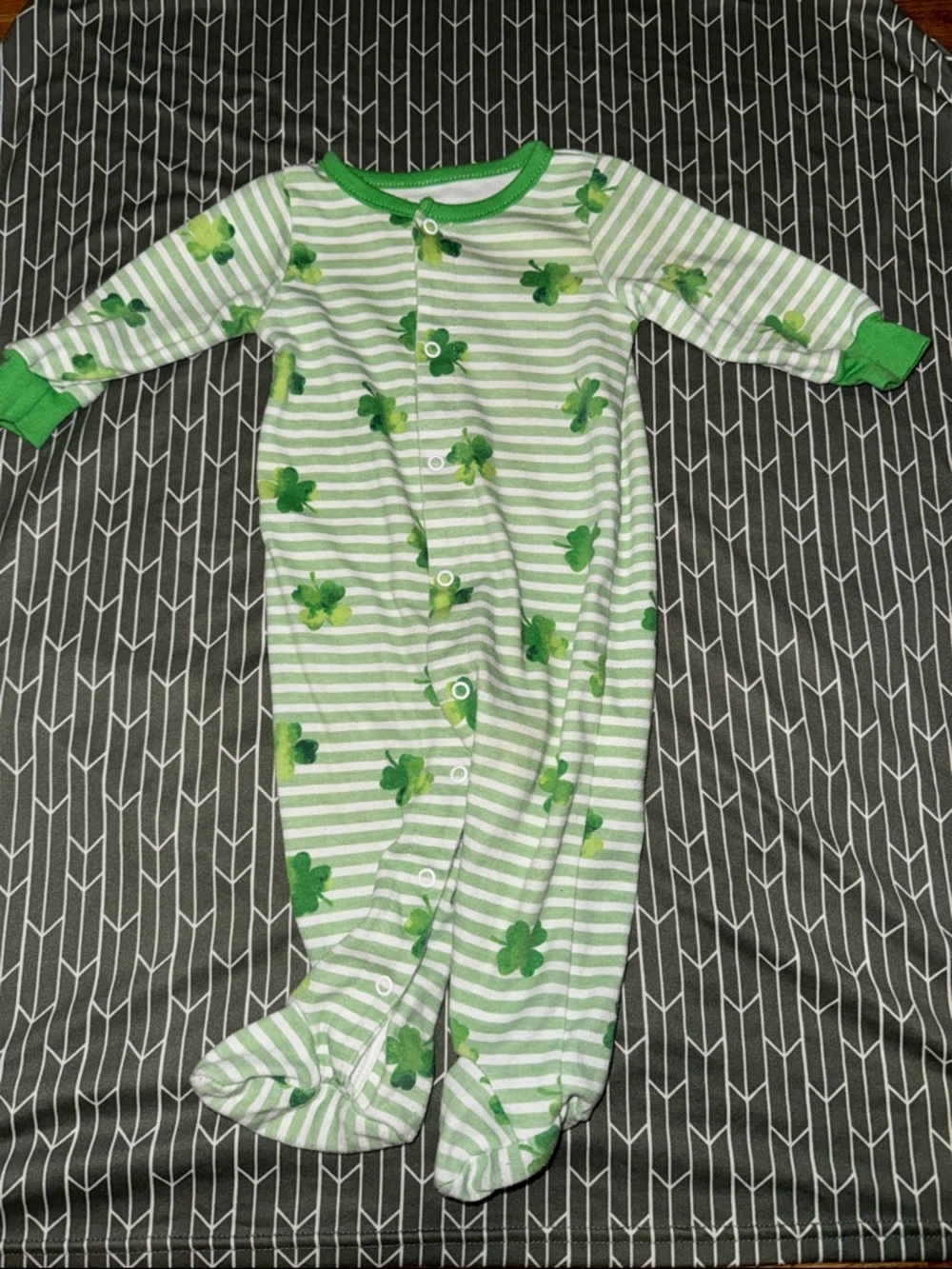 Baby Starters Light Green & White Striped Clover Footed One-Piece